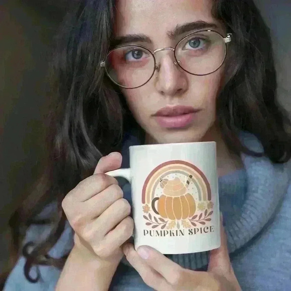 Pumpkin spice rainbow mug 11oz with Bamboo Lids and Stainless Steel spoon - Picture 3 of 5